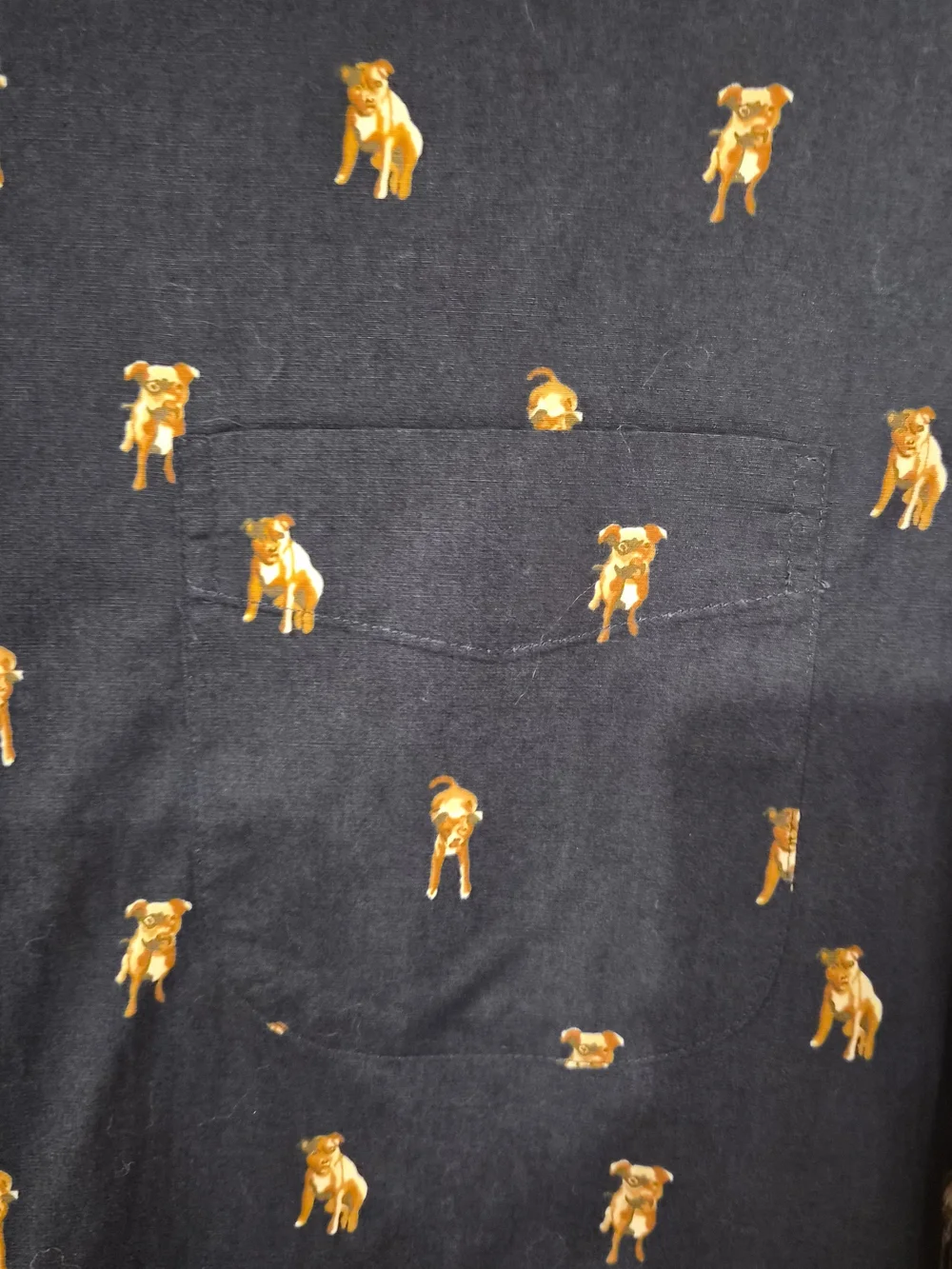 J.Crew Men's XL Secret Wash Classic Fit Navy Blue Novelty Dog Print Stretch